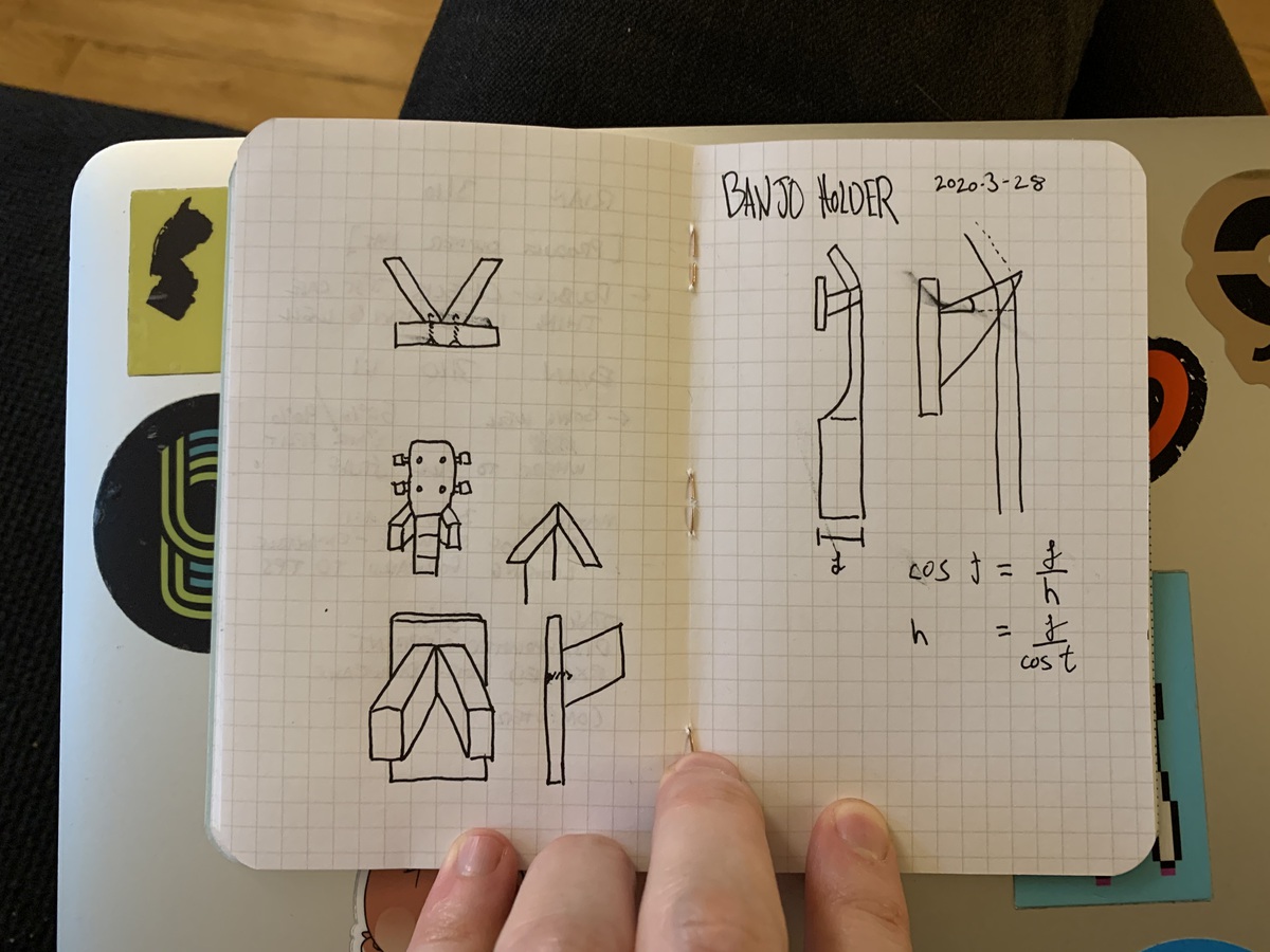 sketch of possible hanger designs in notebook